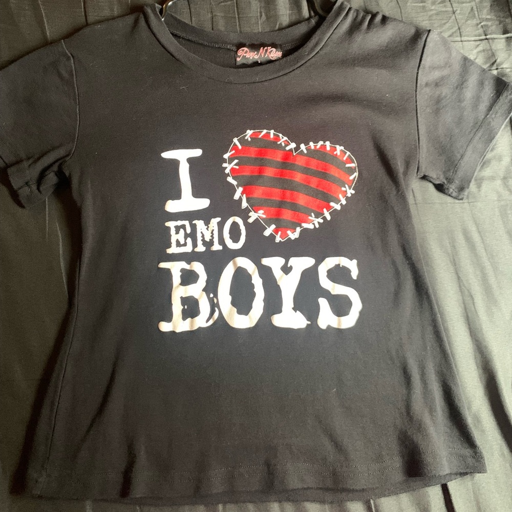 Punk Kisses “I Heart Emo Boys” black baby tee